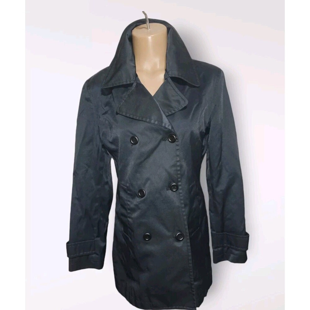 Gap Y2K Pea Coat Cotton Nylon Blend Navy Blue Sz S Lined Double Breasted Buttons